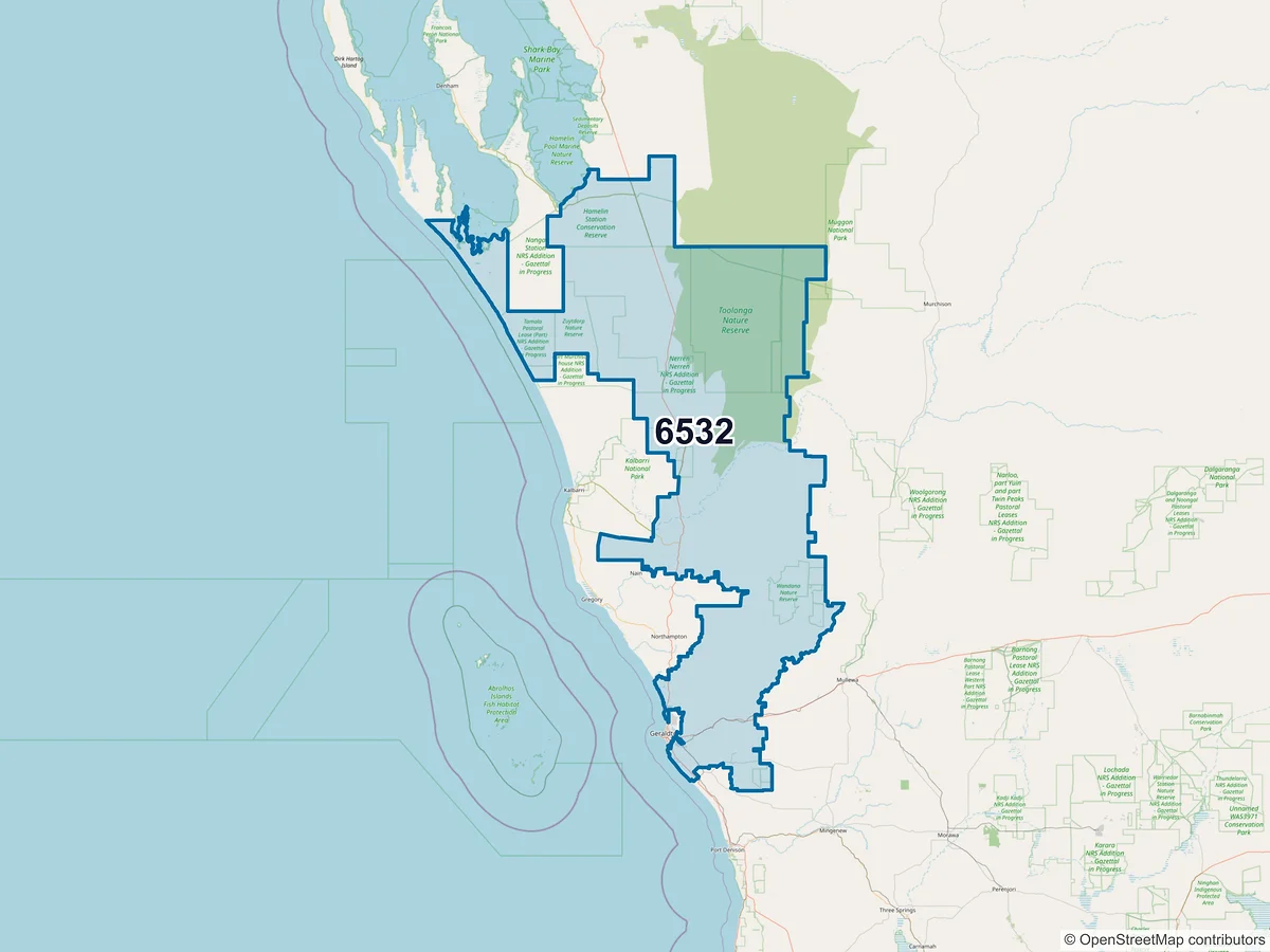 Map of postcode 6532 — Drummond Cove, WA, Australia