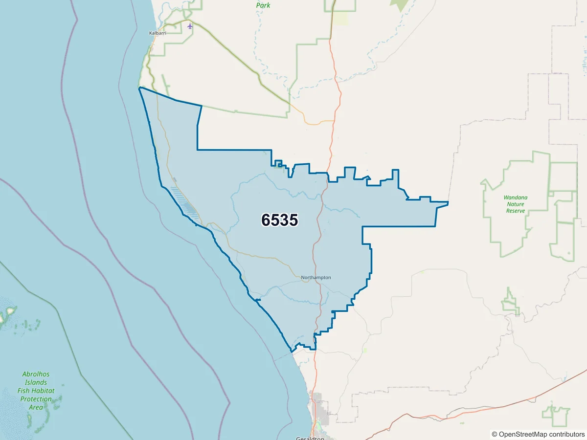 Map of postcode 6535 — Northampton, WA, Australia