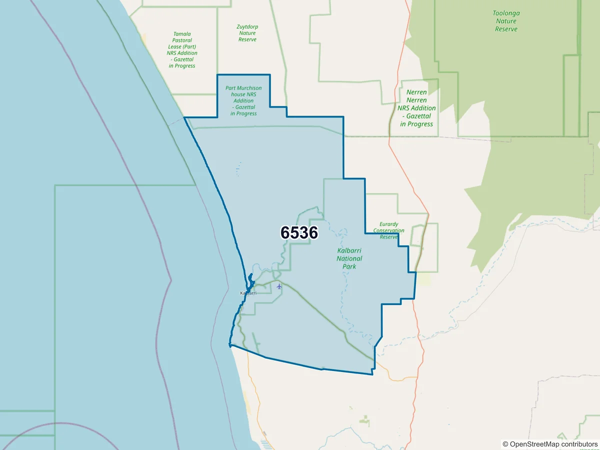 Map of postcode 6536 — Kalbarri, WA, Australia