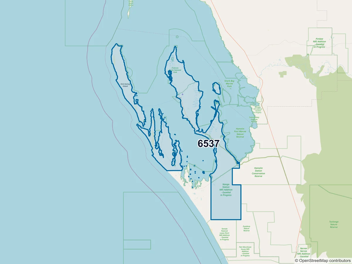 Map of postcode 6537 — Denham, WA, Australia