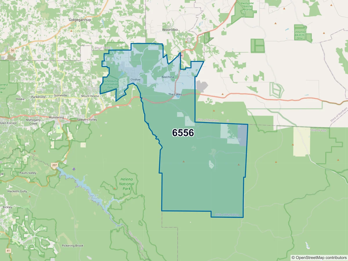 Map of postcode 6556 — Chidlow, WA, Australia
