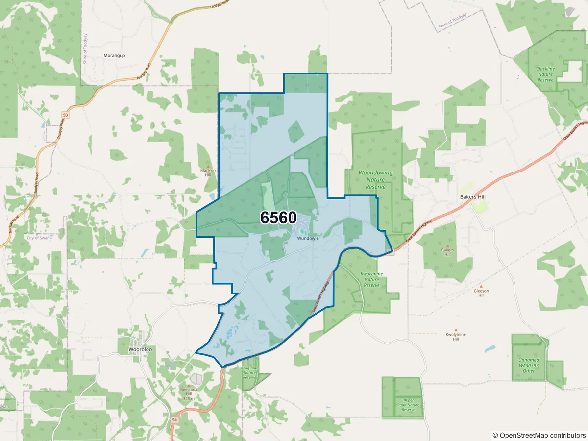 Map of postcode 6560 — Wundowie, WA, Australia