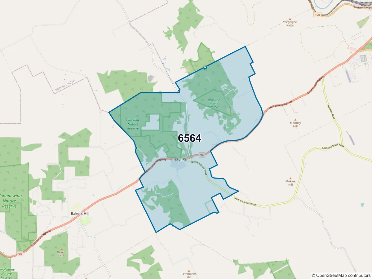 Map of postcode 6564 — Clackline, WA, Australia