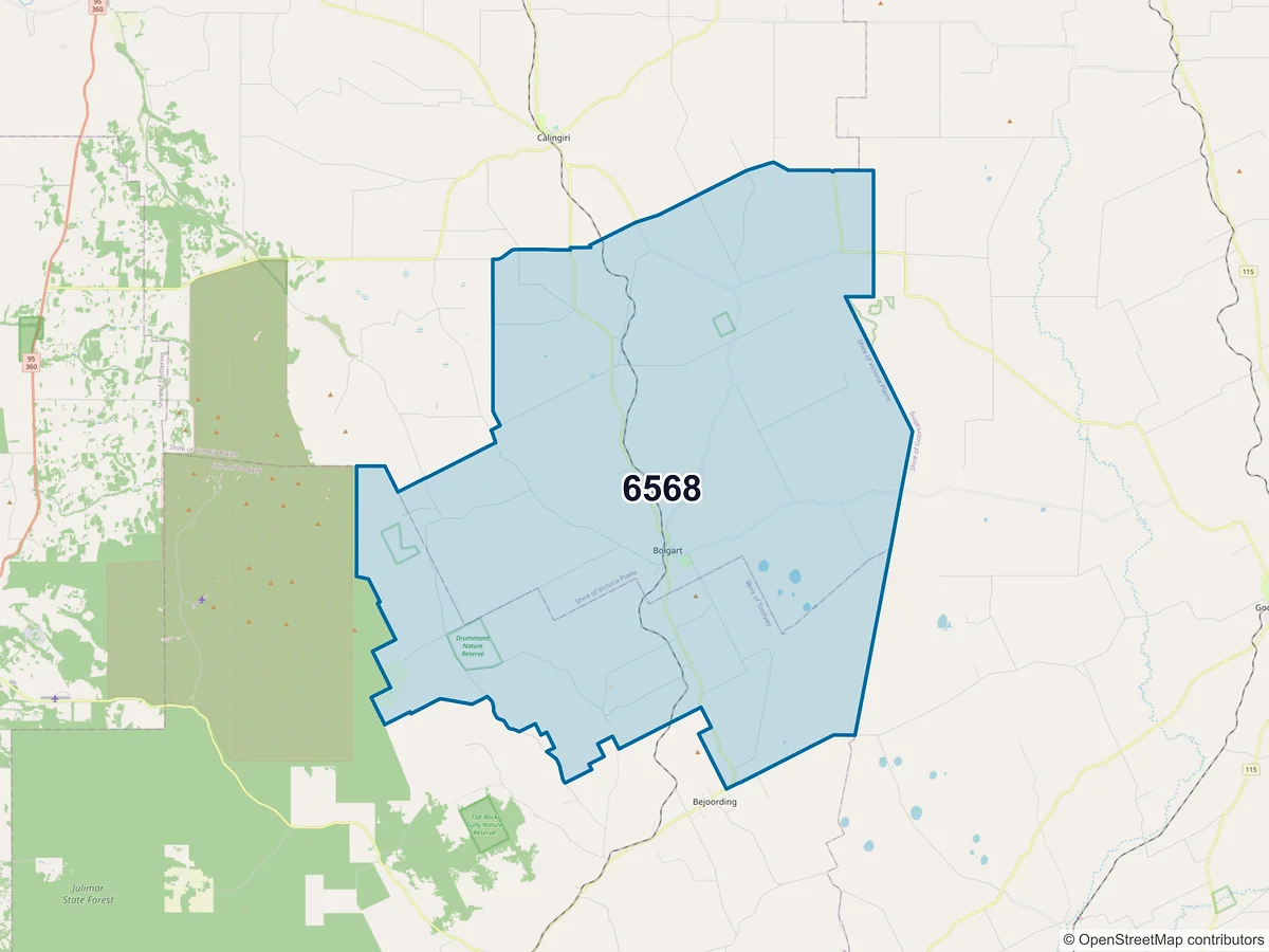 Map of postcode 6568 — Bolgart, WA, Australia