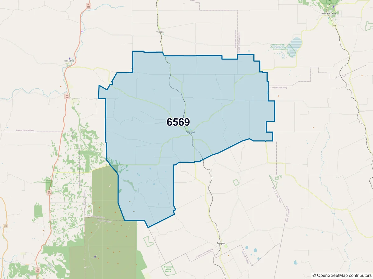 Map of postcode 6569 — Calingiri, WA, Australia