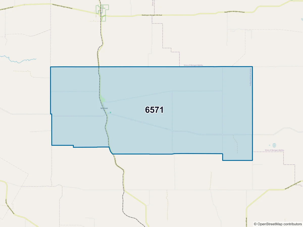 Map of postcode 6571 — Yerecoin, WA, Australia