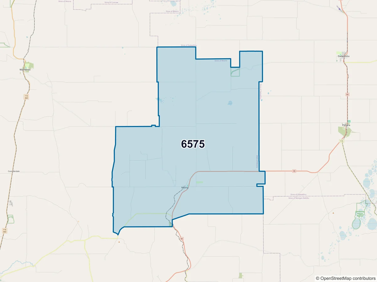 Map of postcode 6575 — Miling, WA, Australia