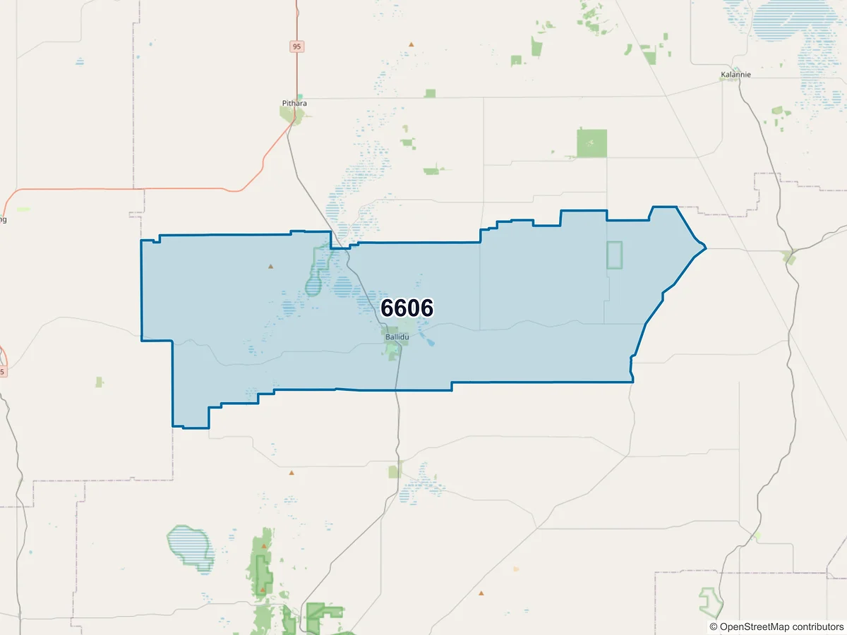 Map of postcode 6606 — Ballidu, WA, Australia