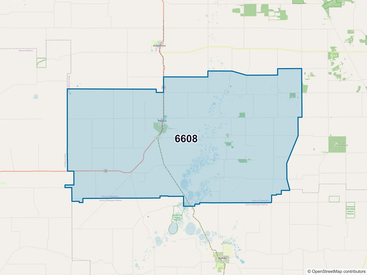 Map of postcode 6608 — Pithara, WA, Australia
