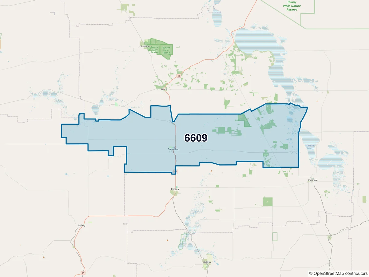 Map of postcode 6609 — Dalwallinu, WA, Australia