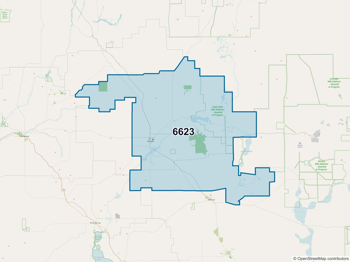 Map of postcode 6623 — Morawa, WA, Australia