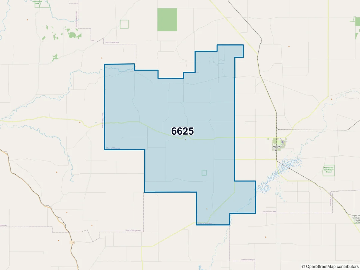 Map of postcode 6625 — Merkanooka, WA, Australia