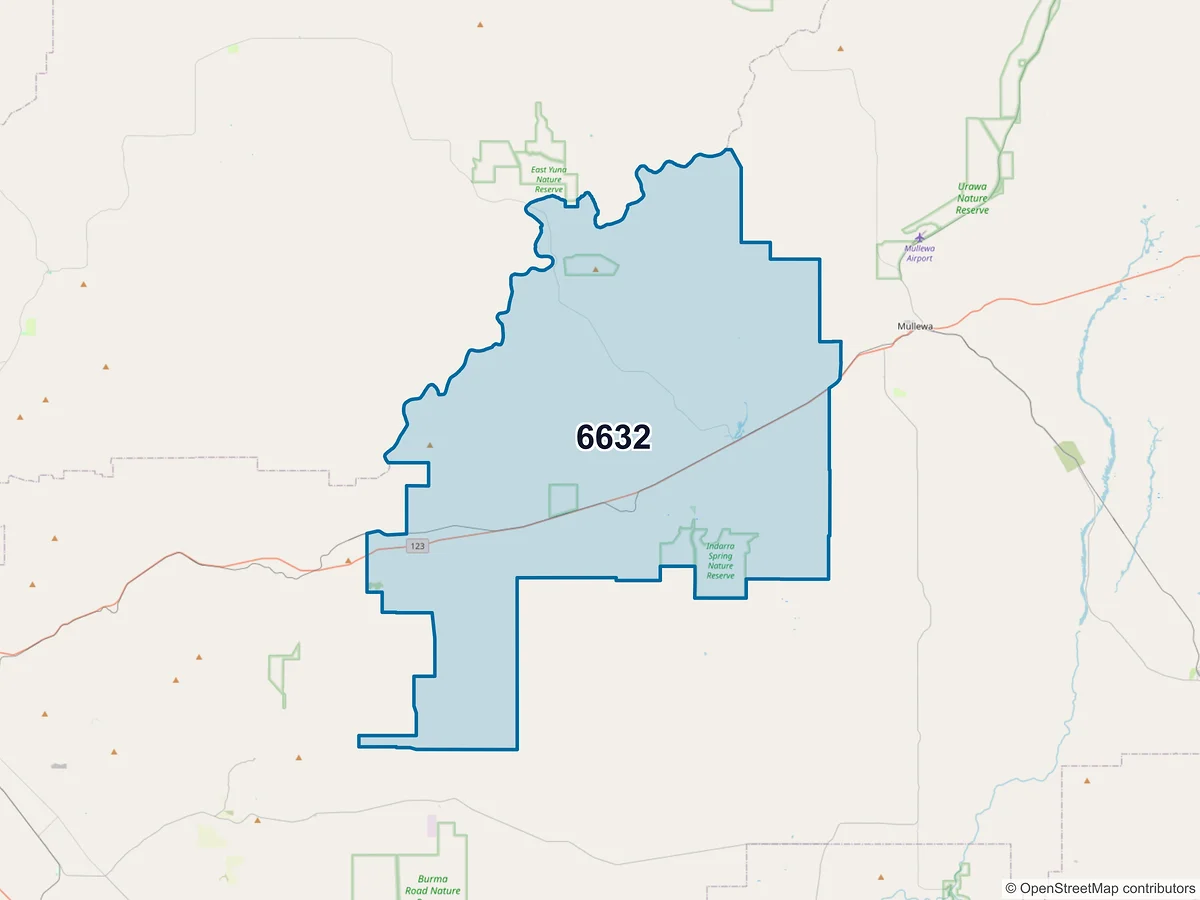 Map of postcode 6632 — Tenindewa, WA, Australia