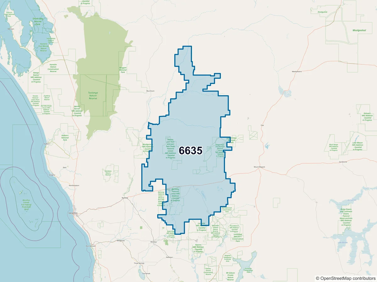 Map of postcode 6635 — Yalgoo, WA, Australia