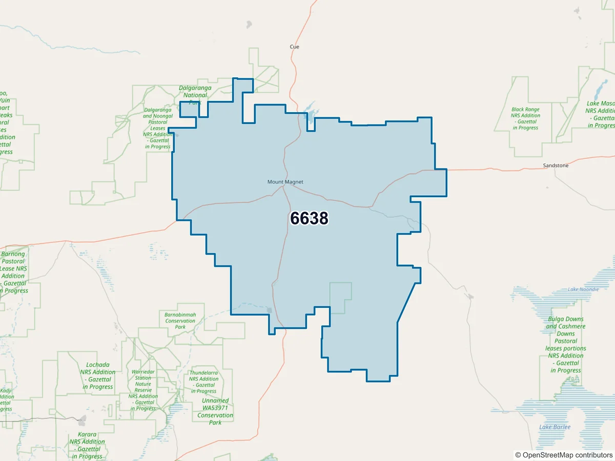 Map of postcode 6638 — Mount Magnet, WA, Australia