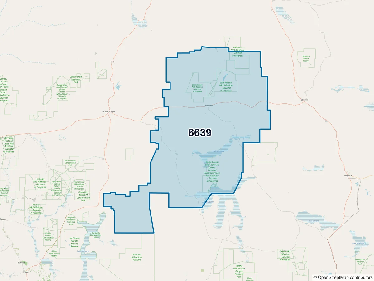 Map of postcode 6639 — Sandstone, WA, Australia