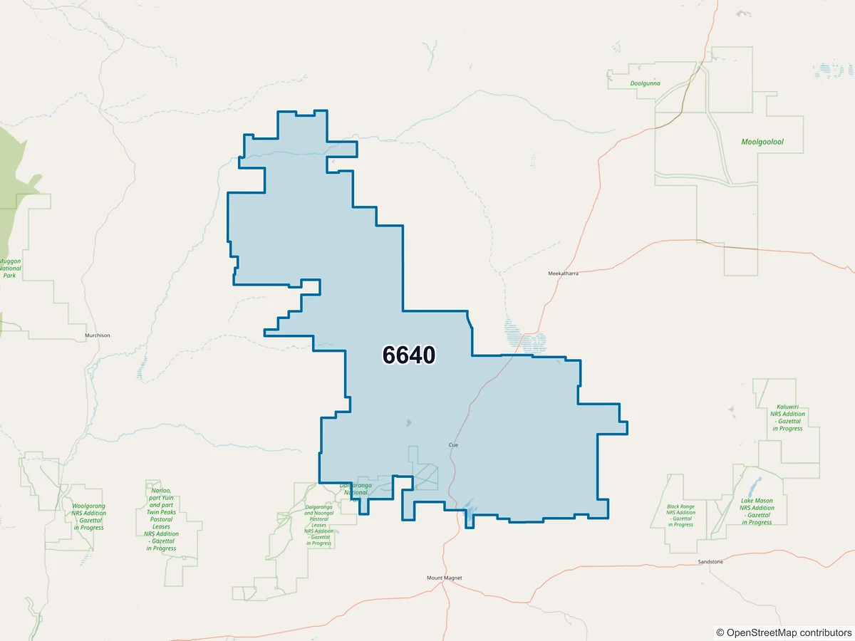 Map of postcode 6640 — Cue, WA, Australia
