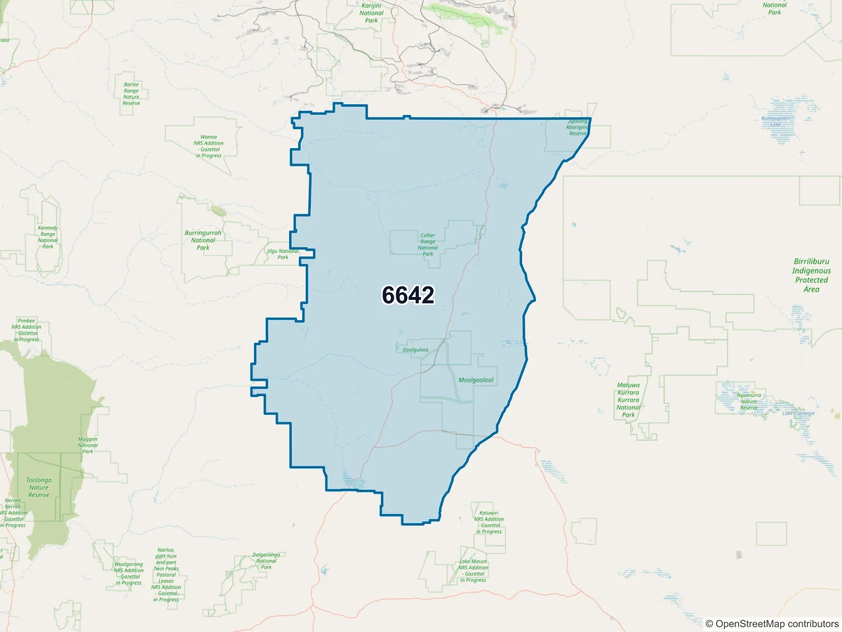 Map of postcode 6642 — Meekatharra, WA, Australia