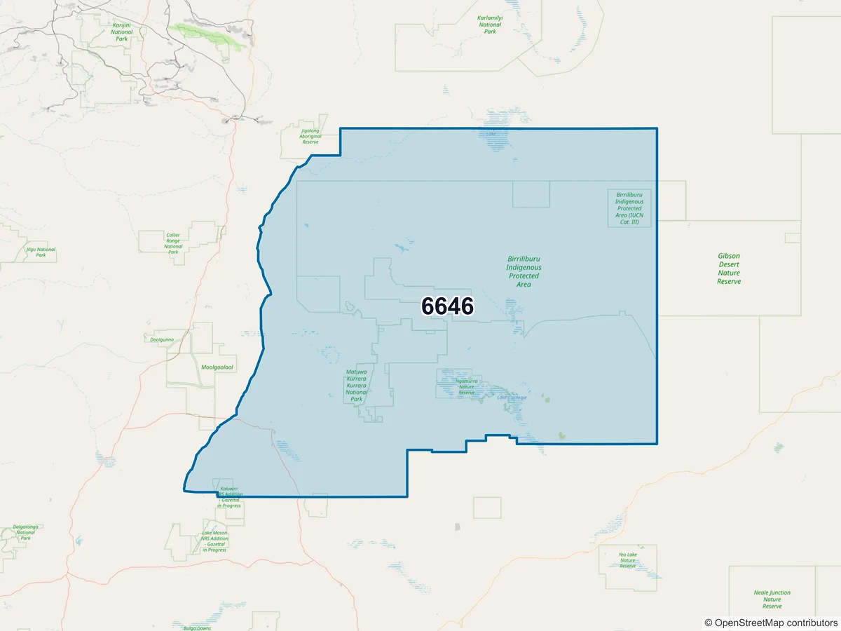 Map of postcode 6646 — Wiluna, WA, Australia