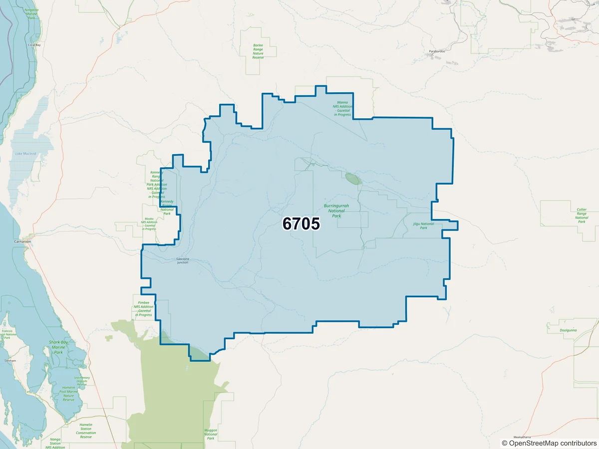 Map of postcode 6705 — Gascoyne Junction, WA, Australia