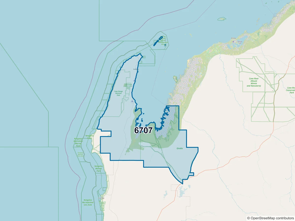 Map of postcode 6707 — Exmouth, WA, Australia