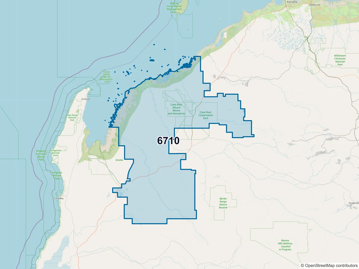 Map of postcode 6710 — Onslow, WA, Australia