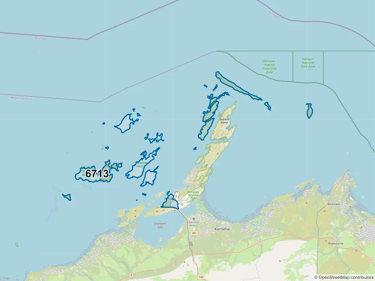Map of postcode 6713 — Dampier, WA, Australia