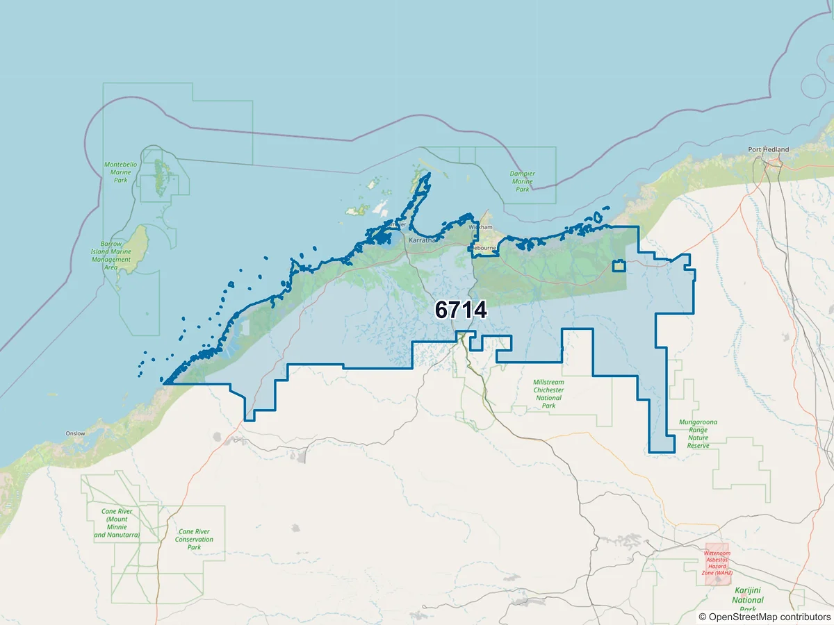 Map of postcode 6714 — Nickol, WA, Australia