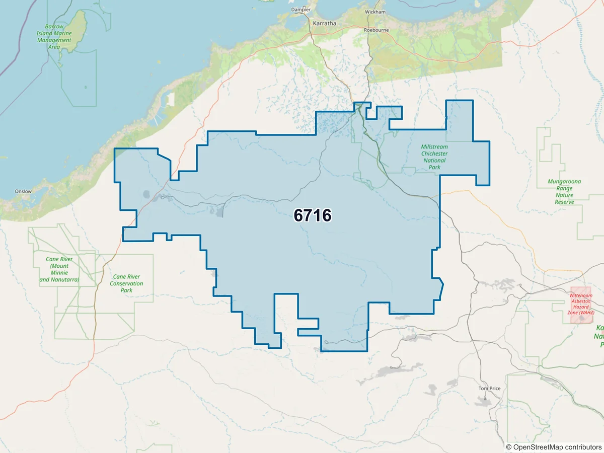 Map of postcode 6716 — Pannawonica, WA, Australia