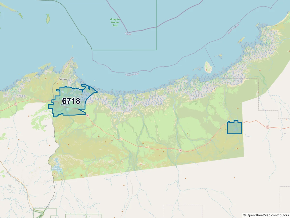 Map of postcode 6718 — Roebourne, WA, Australia