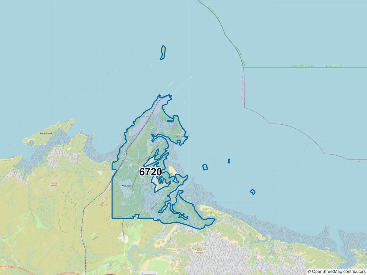 Map of postcode 6720 — Wickham, WA, Australia