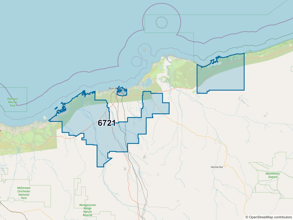 Map of postcode 6721 — Port Hedland, WA, Australia