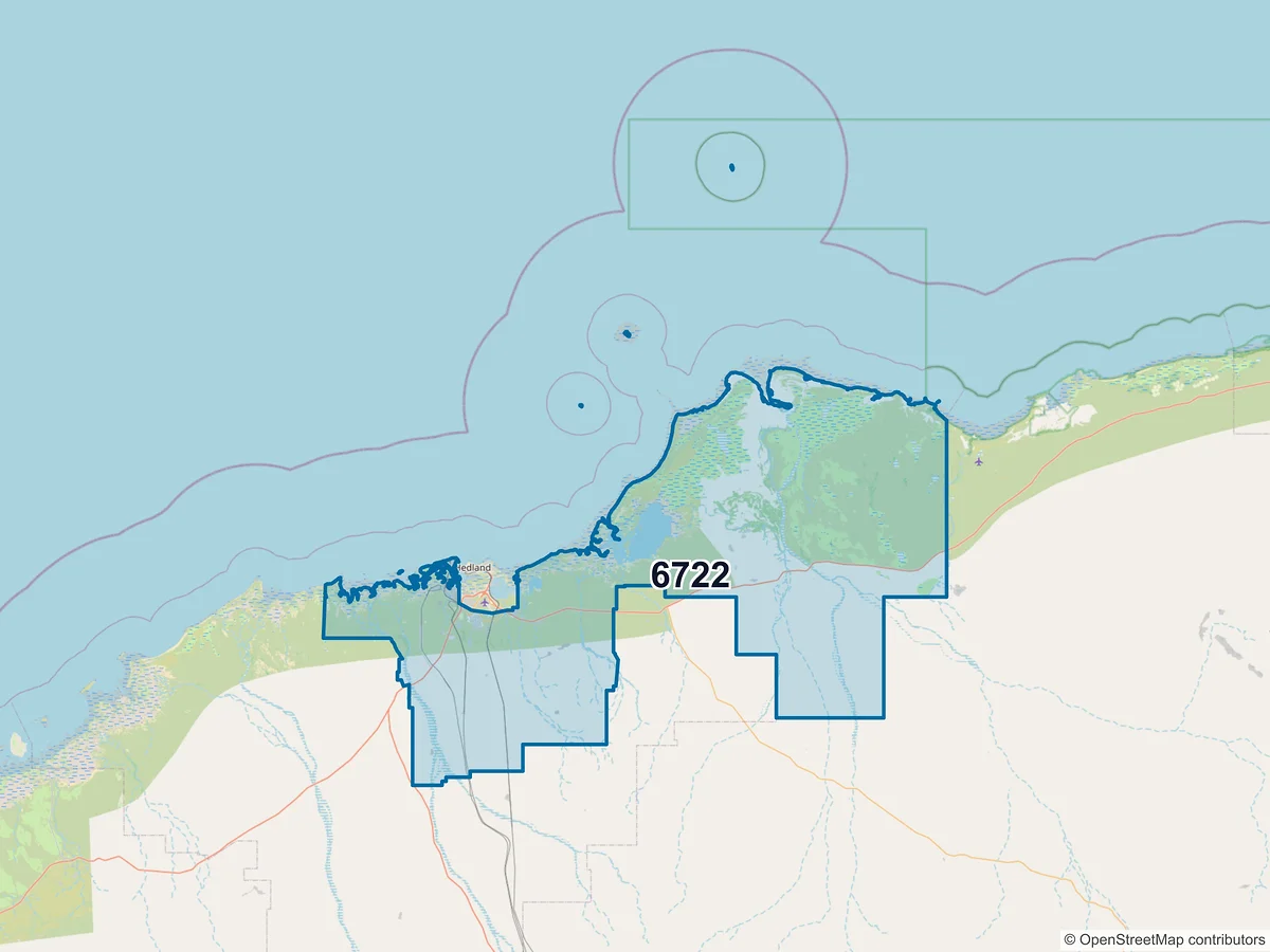 Map of postcode 6722 — South Hedland, WA, Australia