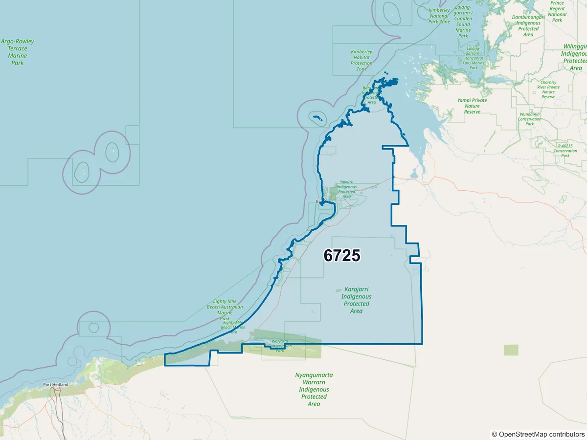 Map of postcode 6725 — Broome, WA, Australia