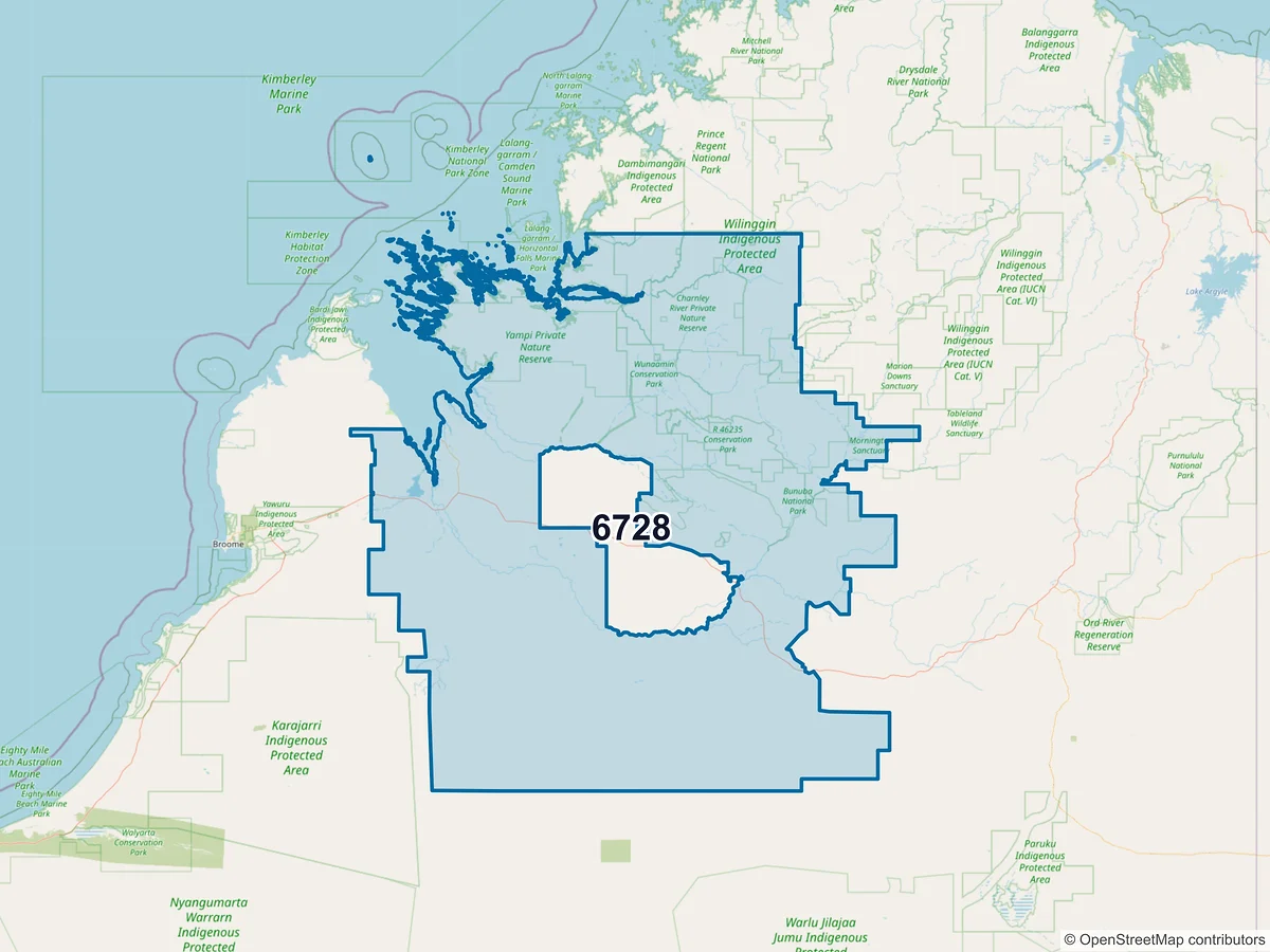 Map of postcode 6728 — Derby, WA, Australia