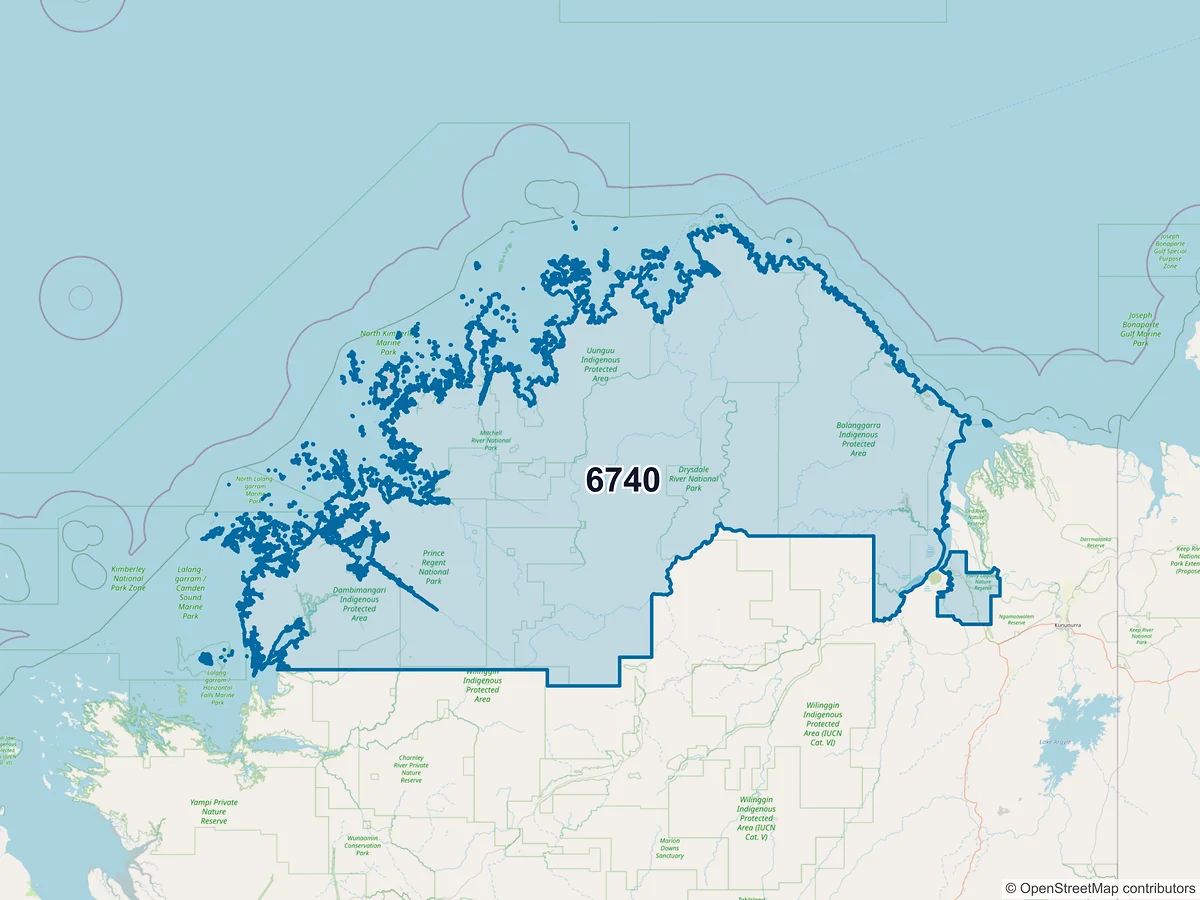 Map of postcode 6740 — Wyndham, WA, Australia