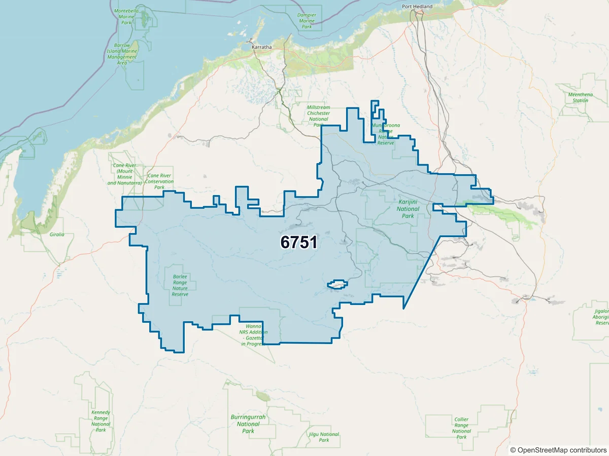 Map of postcode 6751 — Tom Price, WA, Australia