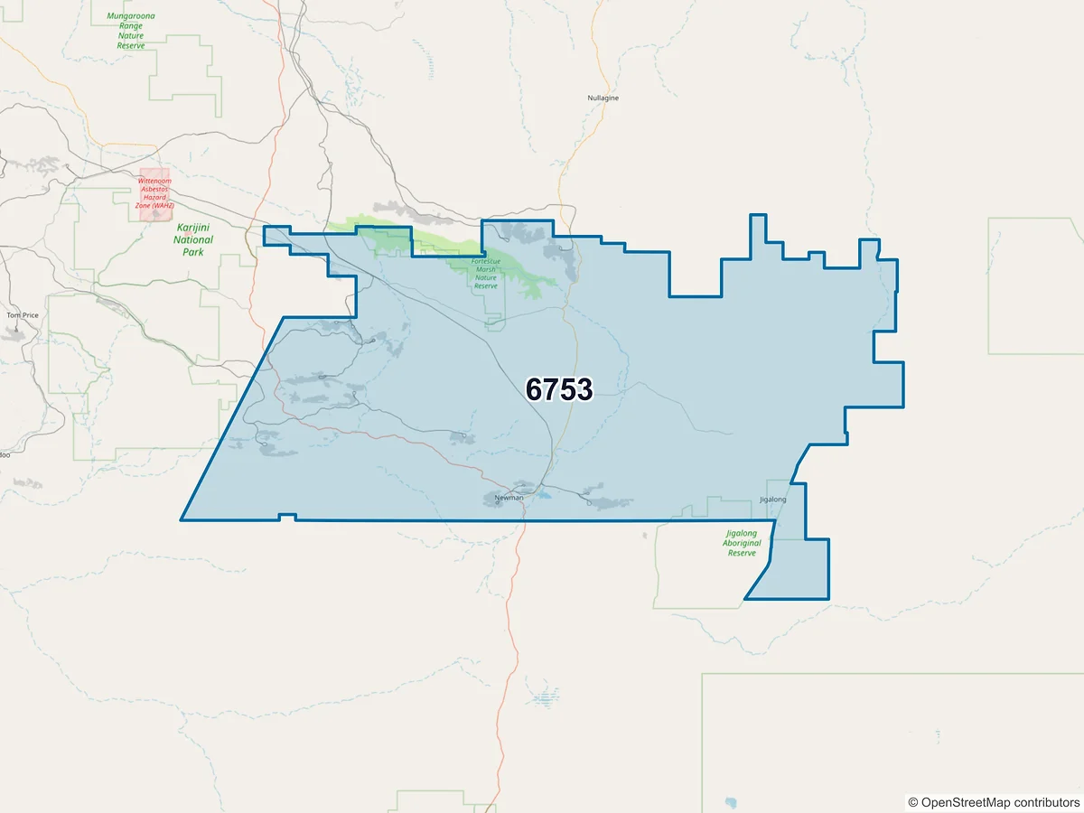 Map of postcode 6753 — Newman, WA, Australia