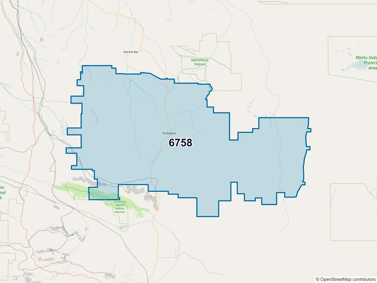 Map of postcode 6758 — Nullagine, WA, Australia