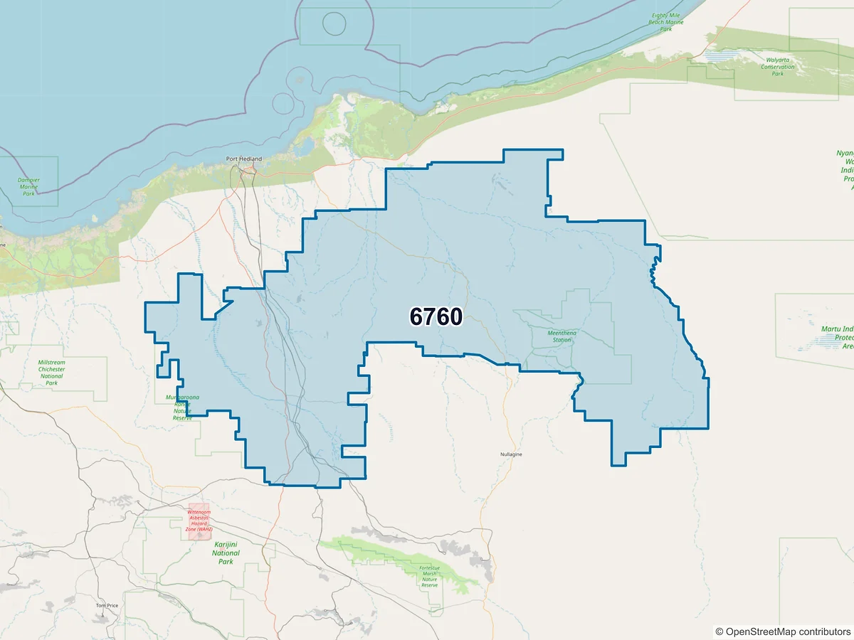 Map of postcode 6760 — Marble Bar, WA, Australia