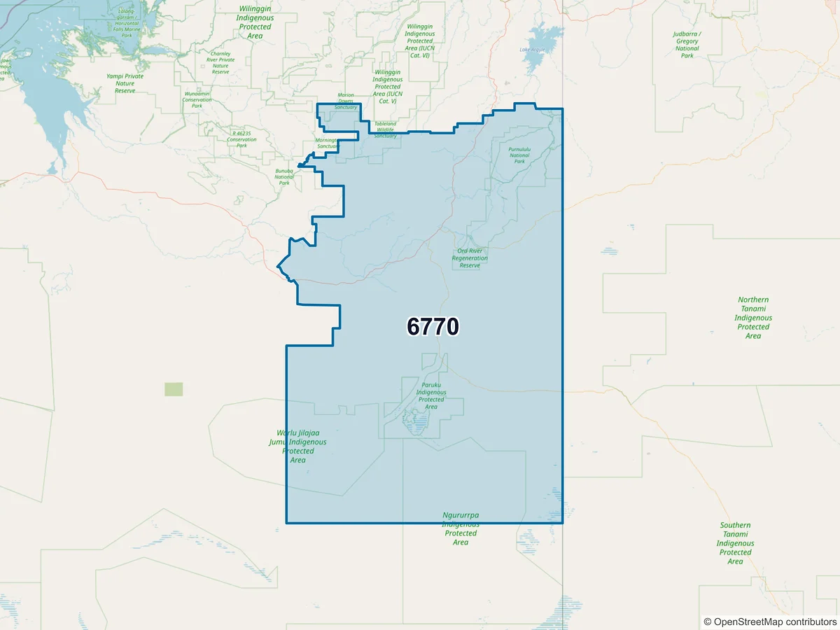 Map of postcode 6770 — Halls Creek, WA, Australia