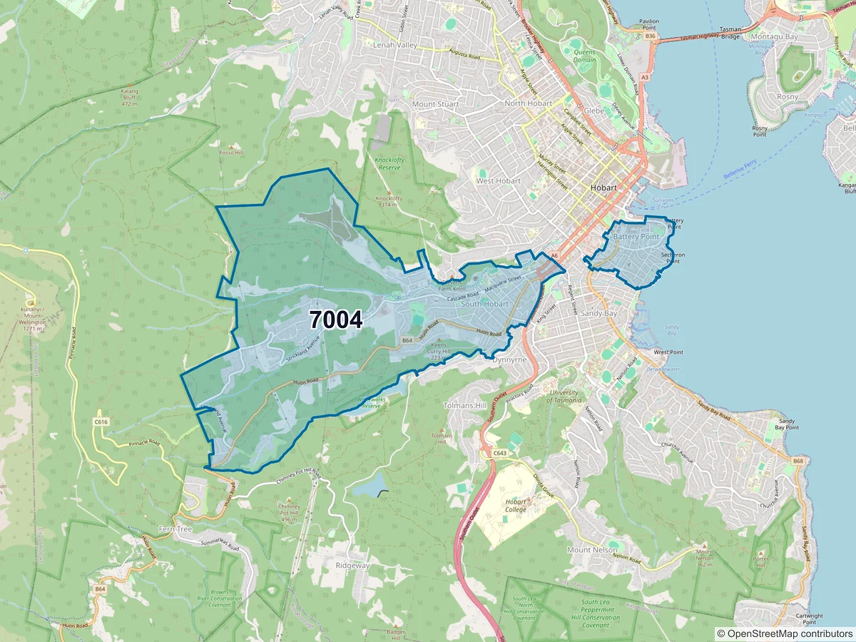 Map of postcode 7004 — South Hobart, TAS, Australia