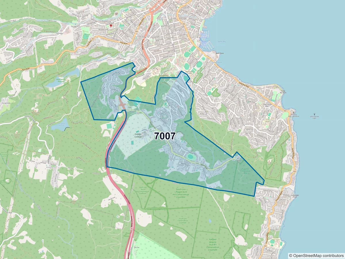 Map of postcode 7007 — Mount Nelson, TAS, Australia