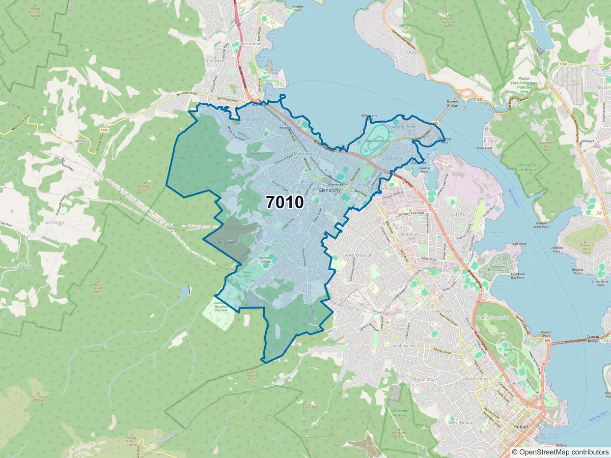 Map of postcode 7010 — Glenorchy, TAS, Australia