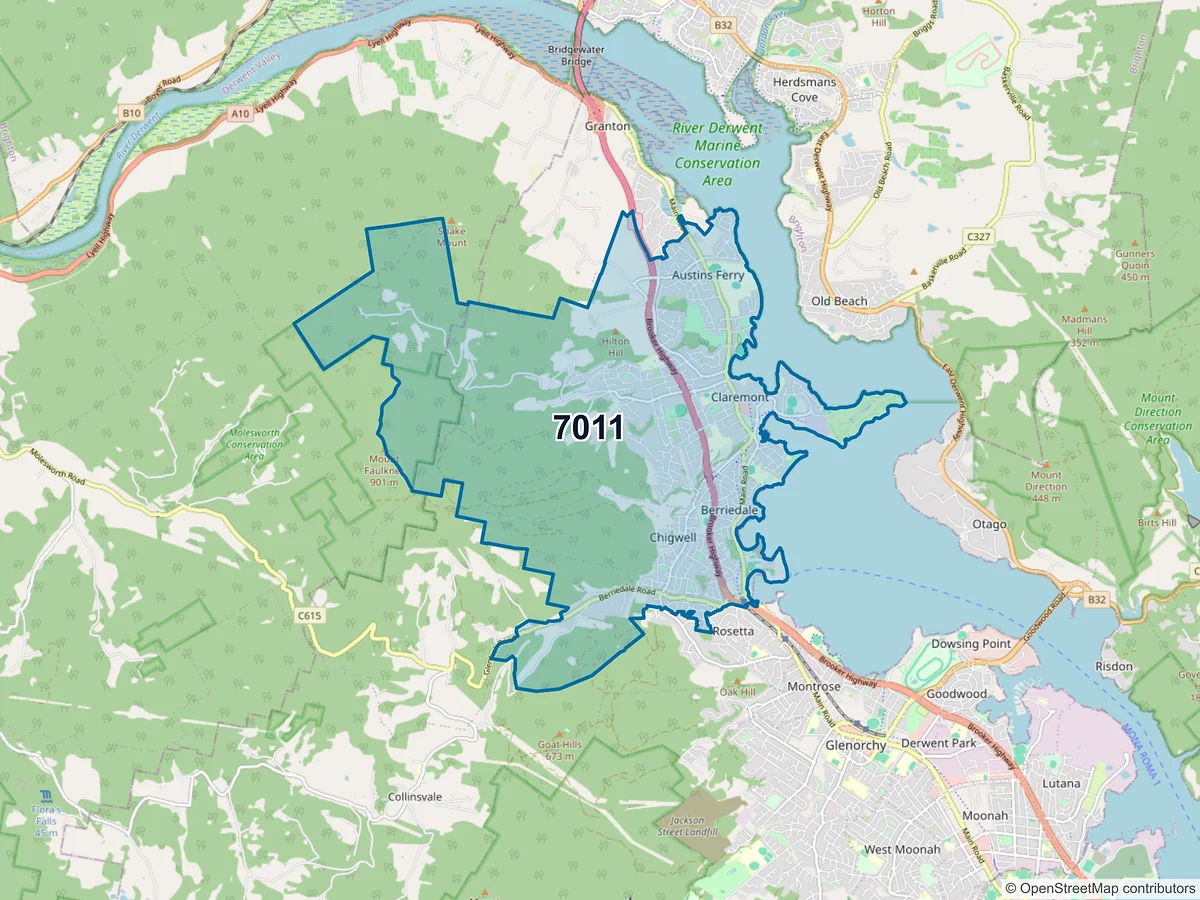Map of postcode 7011 — Claremont, TAS, Australia