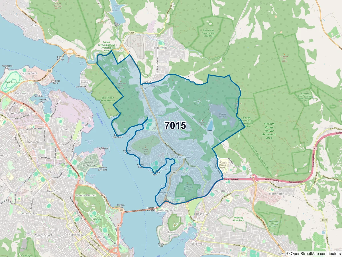 Map of postcode 7015 — Lindisfarne, TAS, Australia