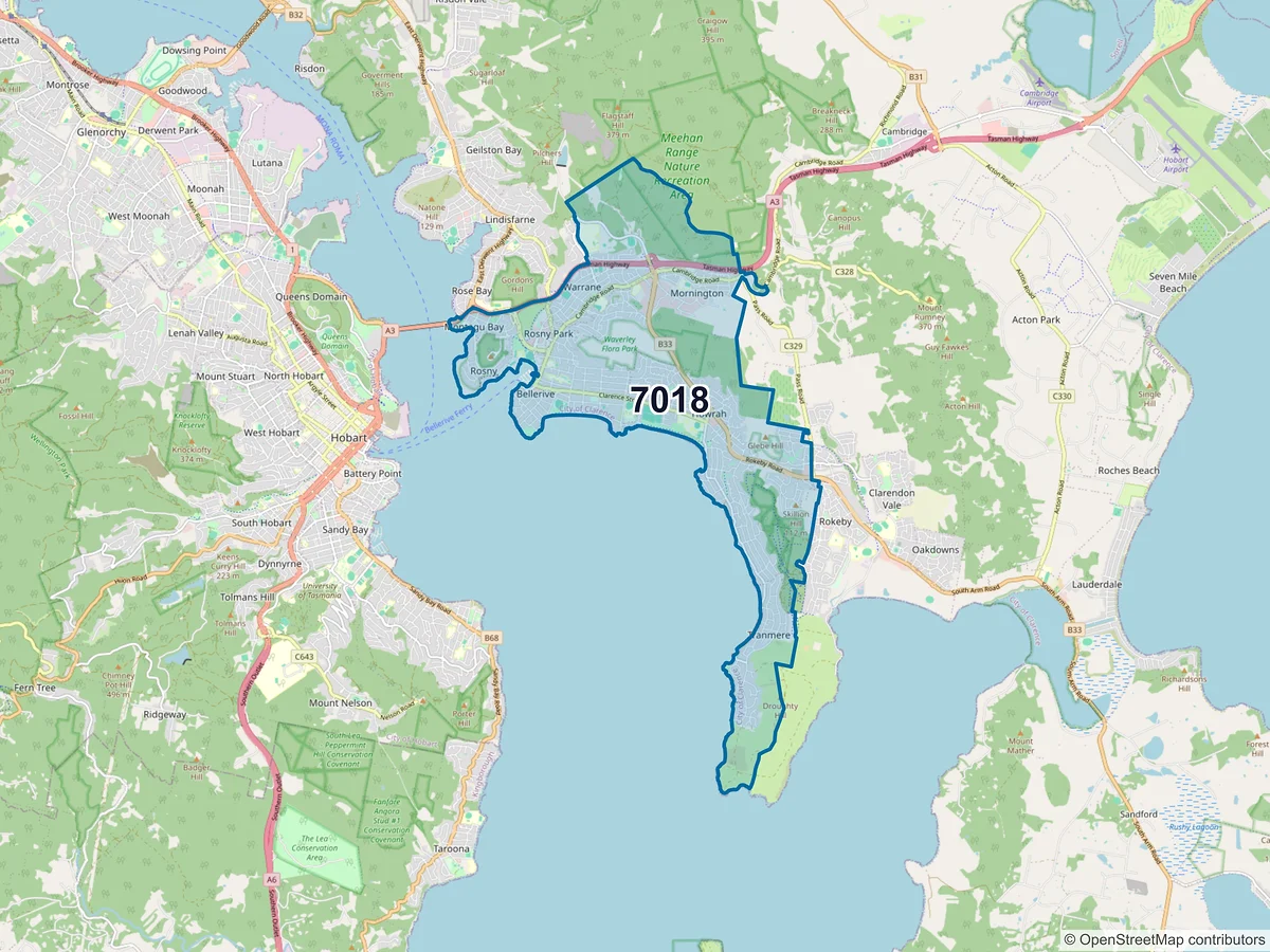 Map of postcode 7018 — Howrah, TAS, Australia