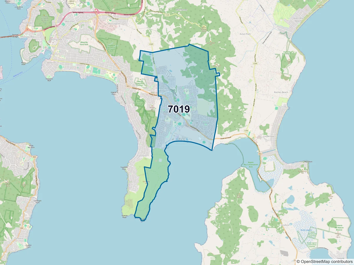 Map of postcode 7019 — Rokeby, TAS, Australia