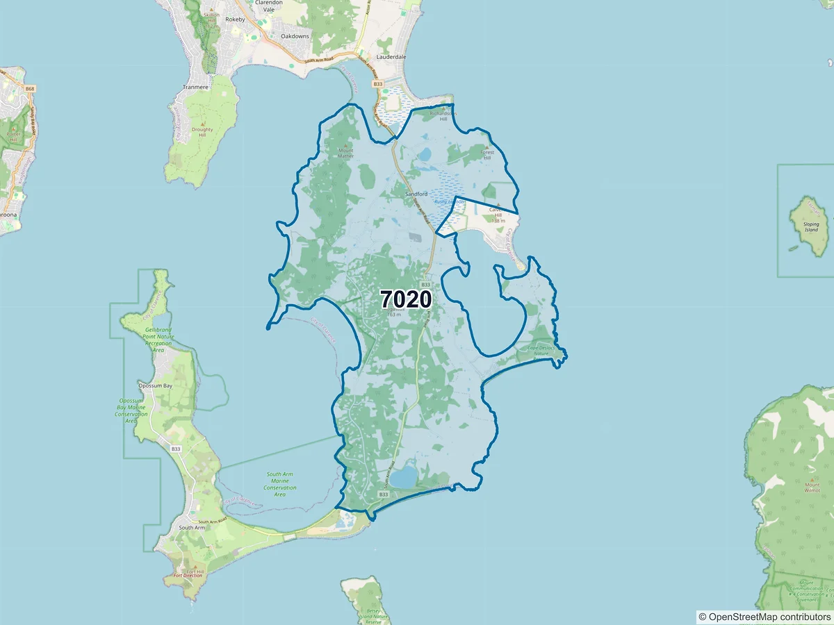 Map of postcode 7020 — Sandford, TAS, Australia