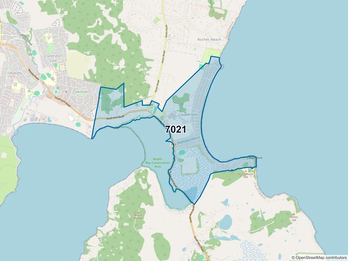Map of postcode 7021 — Lauderdale, TAS, Australia